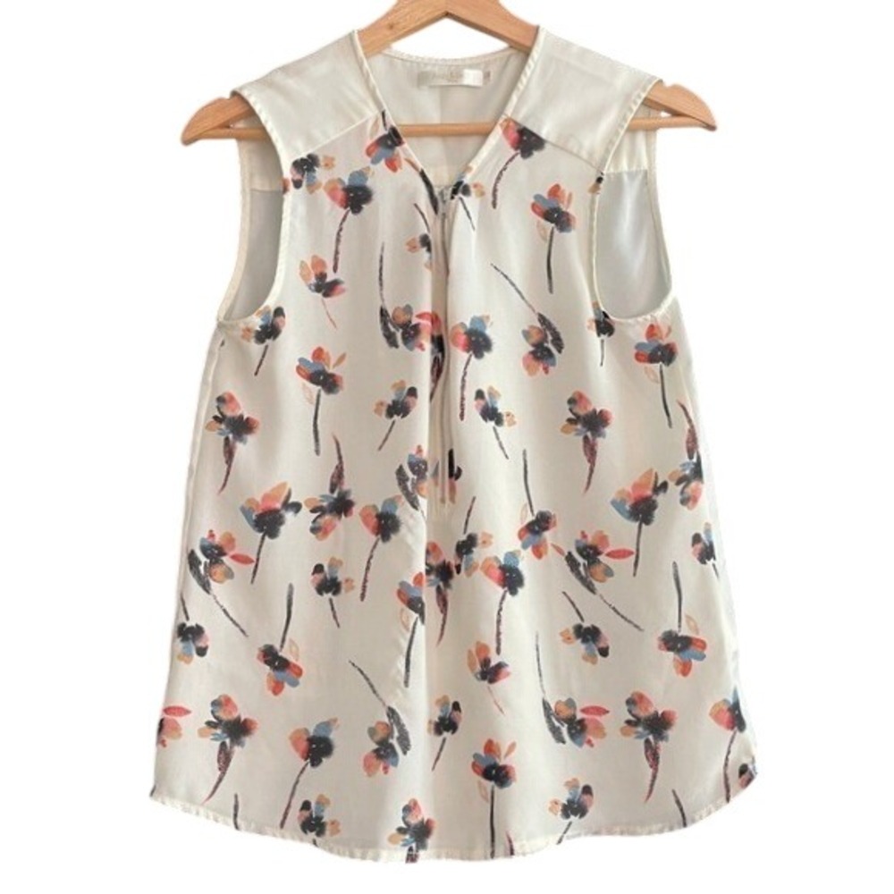 Andy & Lucy Paris Womens Floral Half Zip Sleeveless Blouse Ivory Church Office M